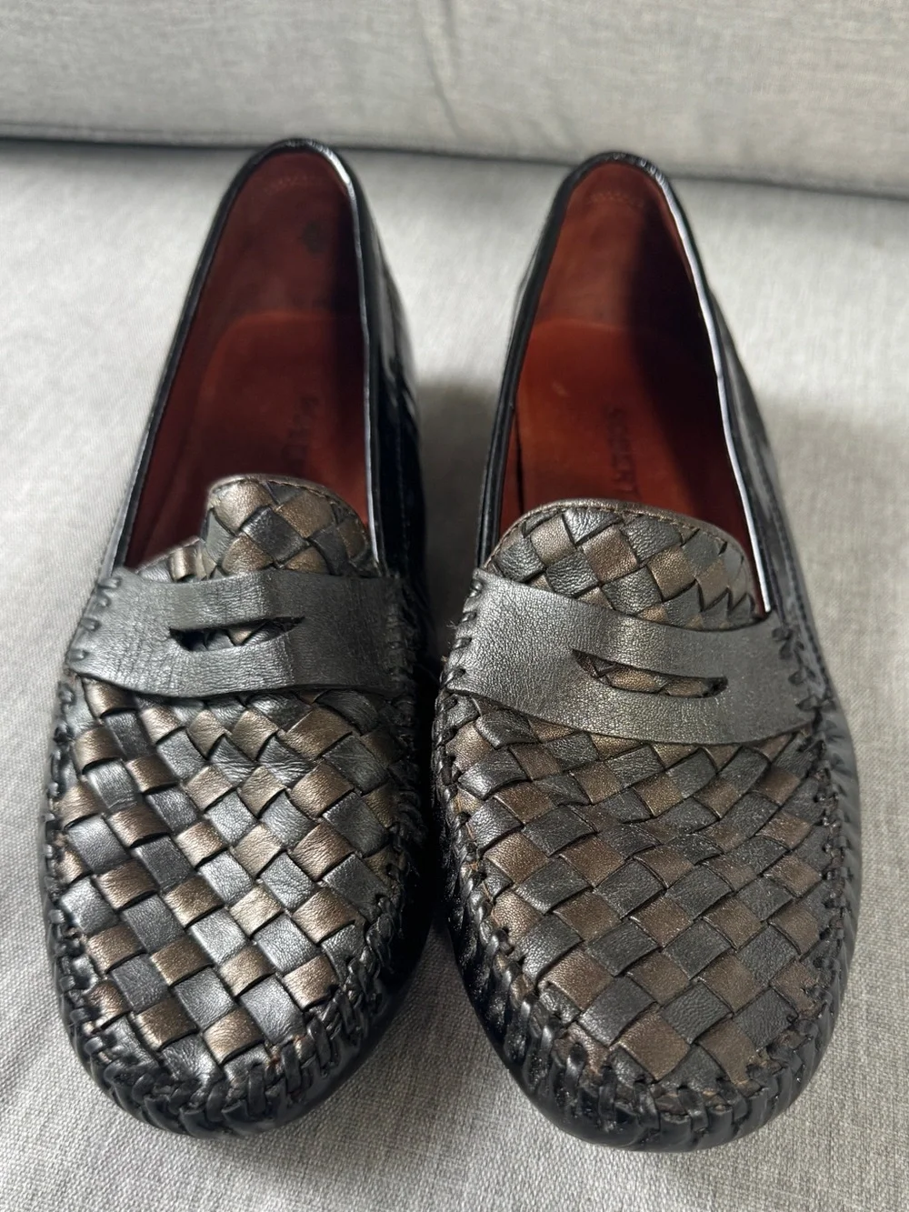 Women’s Robert Zur Woven Leather Penny Loafers in bronze, silver and black